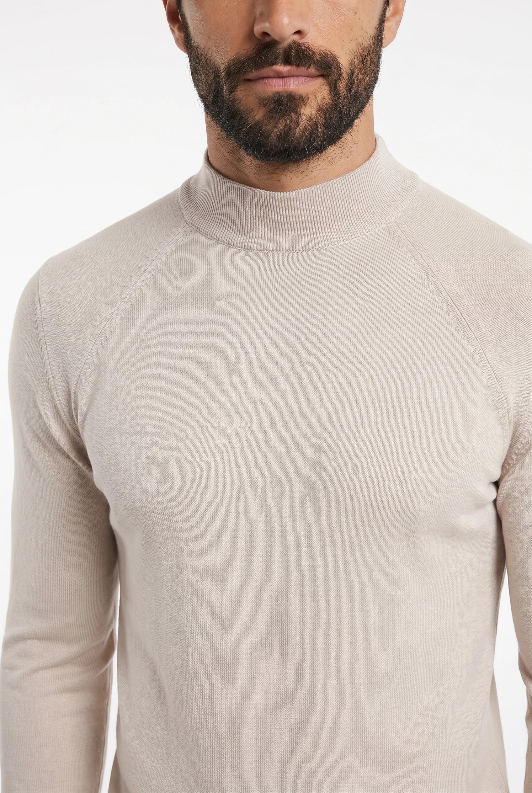 Men's Ultra Fine Cotton Mock Neck Jumper – Slim Fit, Black 2