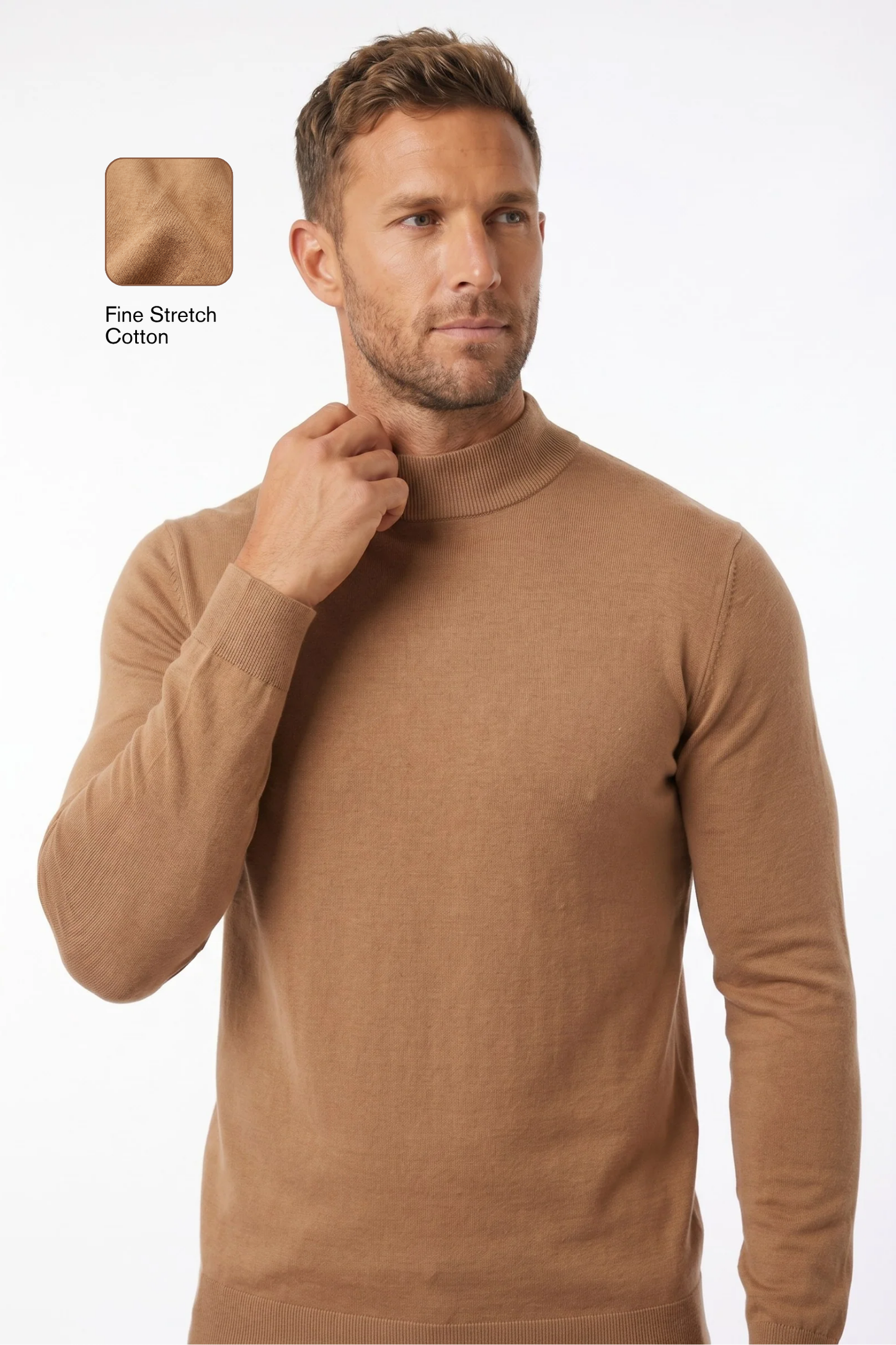 Men's Ultra Fine Cotton Mock Neck Jumper – Slim Fit, Black 5
