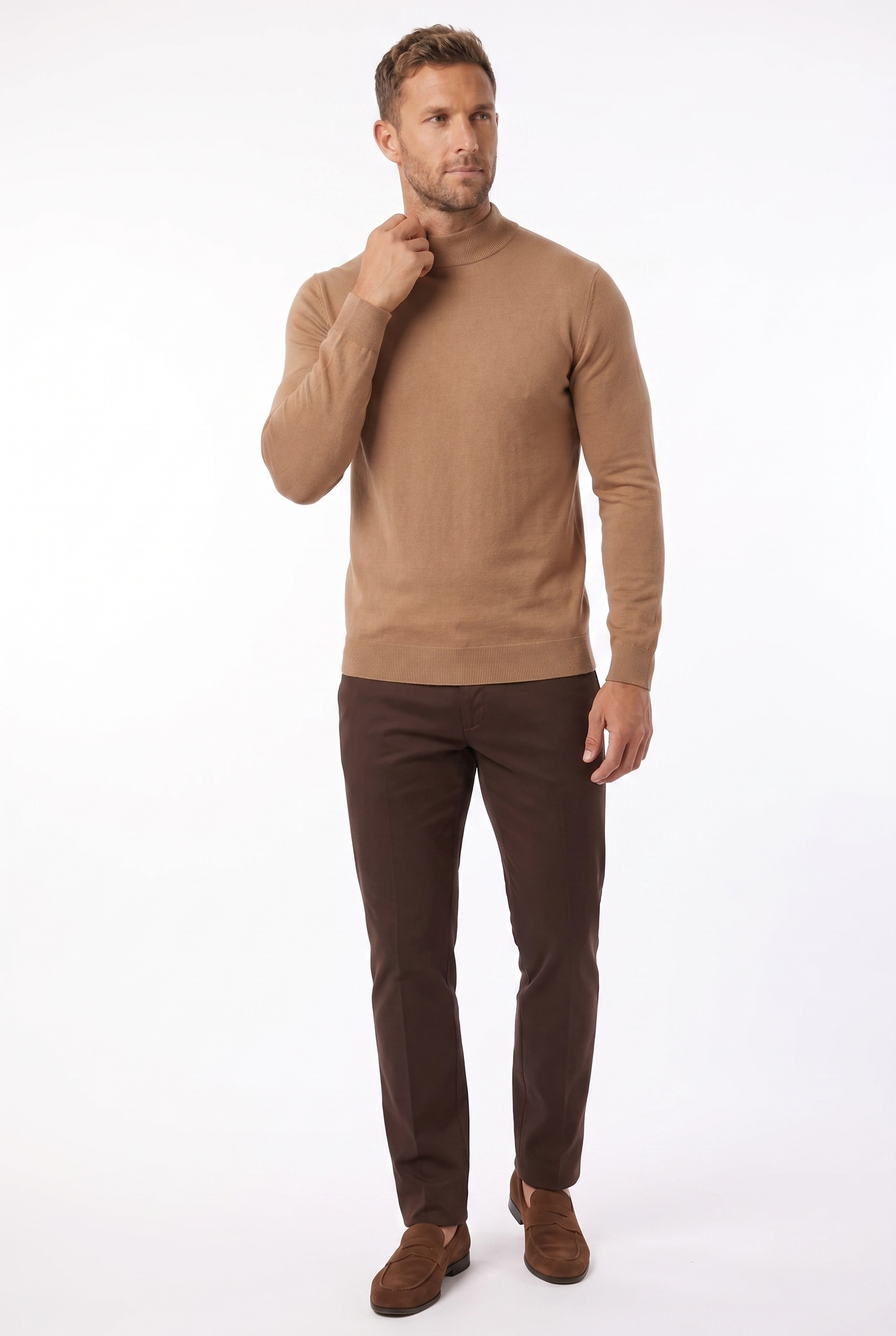 Men's Ultra Fine Cotton Mock Neck Jumper – Slim Fit, Black 6