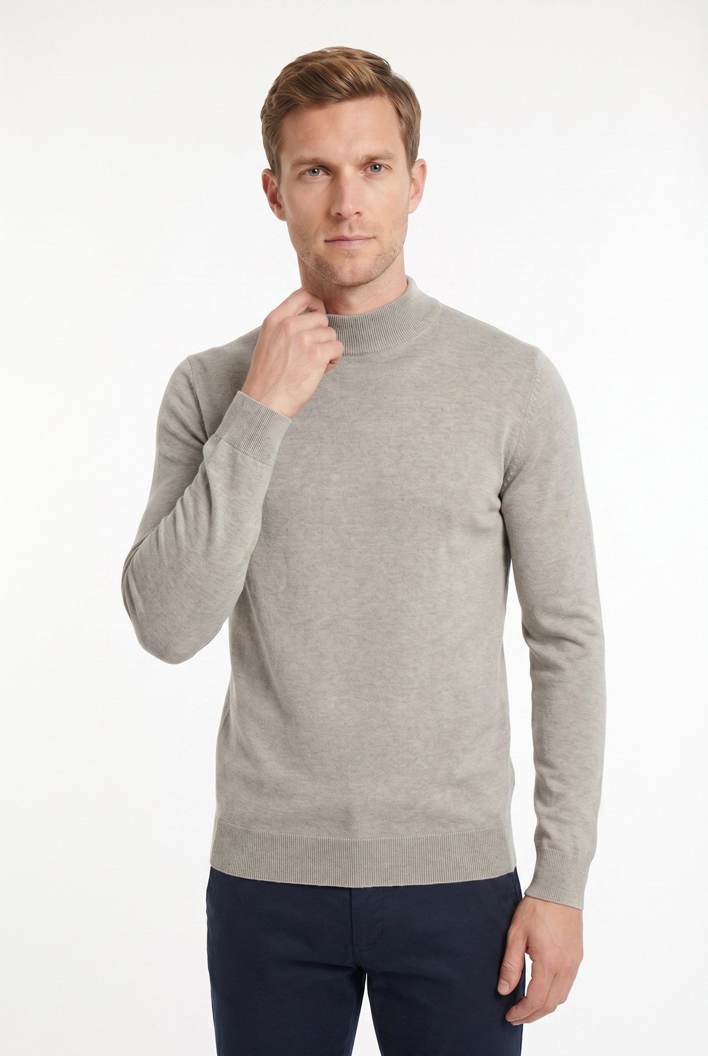 Men's Ultra Fine Cotton Mock Neck Jumper – Slim Fit, Black 9