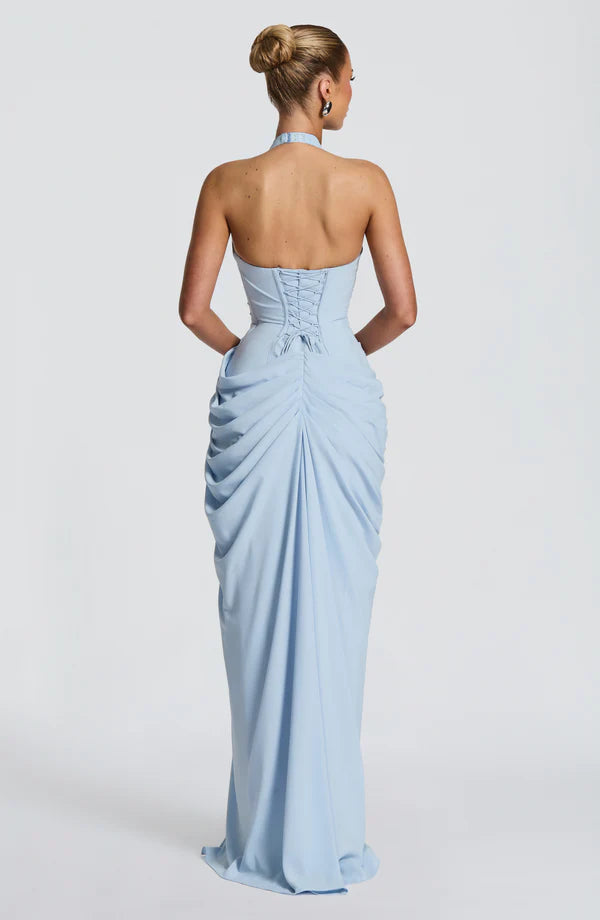 Women's Halter Neck Maxi Dress – Sculpted Fit with High Slit