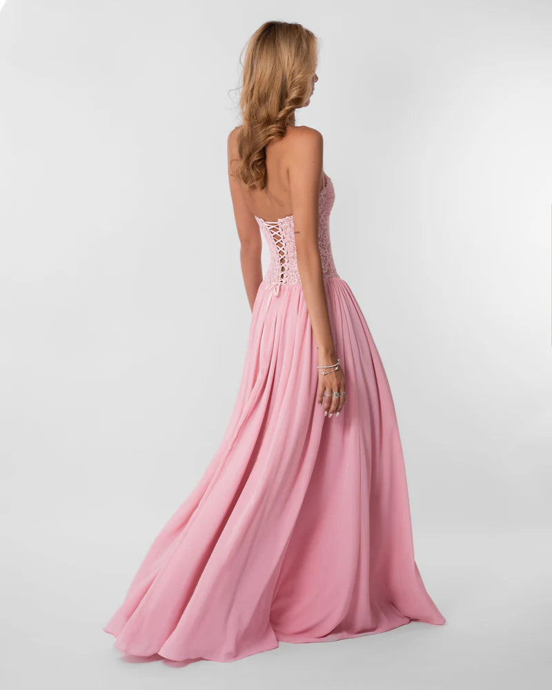 Women's Lace Maxi Dress – Halter Neckline with Corset-Inspired Fit