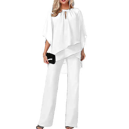 Women's Premium Loungewear Set – Asymmetrical Blouse with Relaxed Wide-Leg Trousers 12